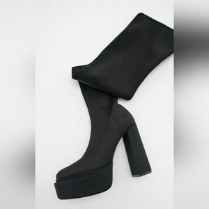 Zara Fabric over the knee tall platform boots.